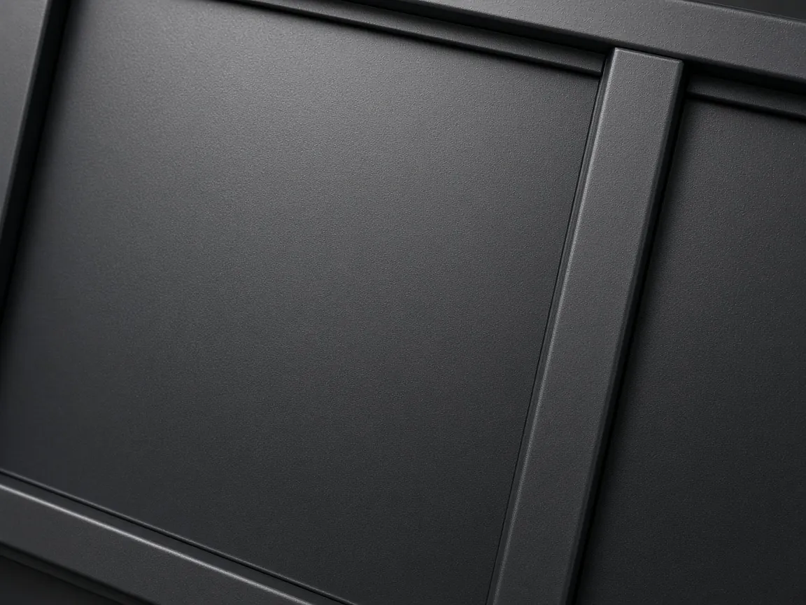 Close view of a smooth, even dark finish on architectural metalwork — illustrative imagery, not a documented RustDesk Metal project